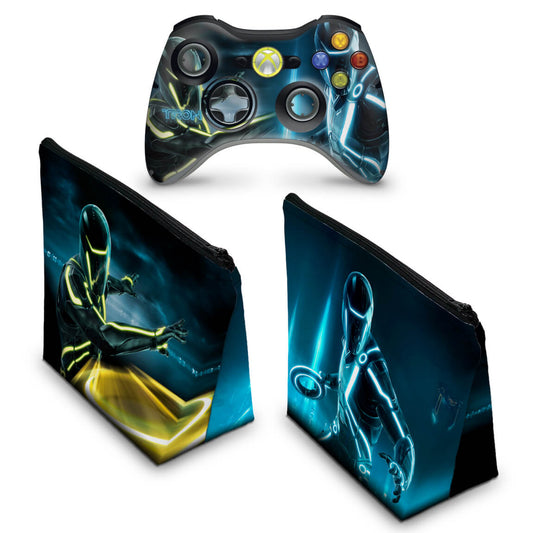 KIT Capa Case e Skin Xbox 360 Controle - Tron