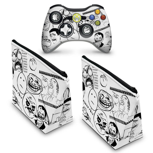 KIT Capa Case e Skin Xbox 360 Controle - Memes