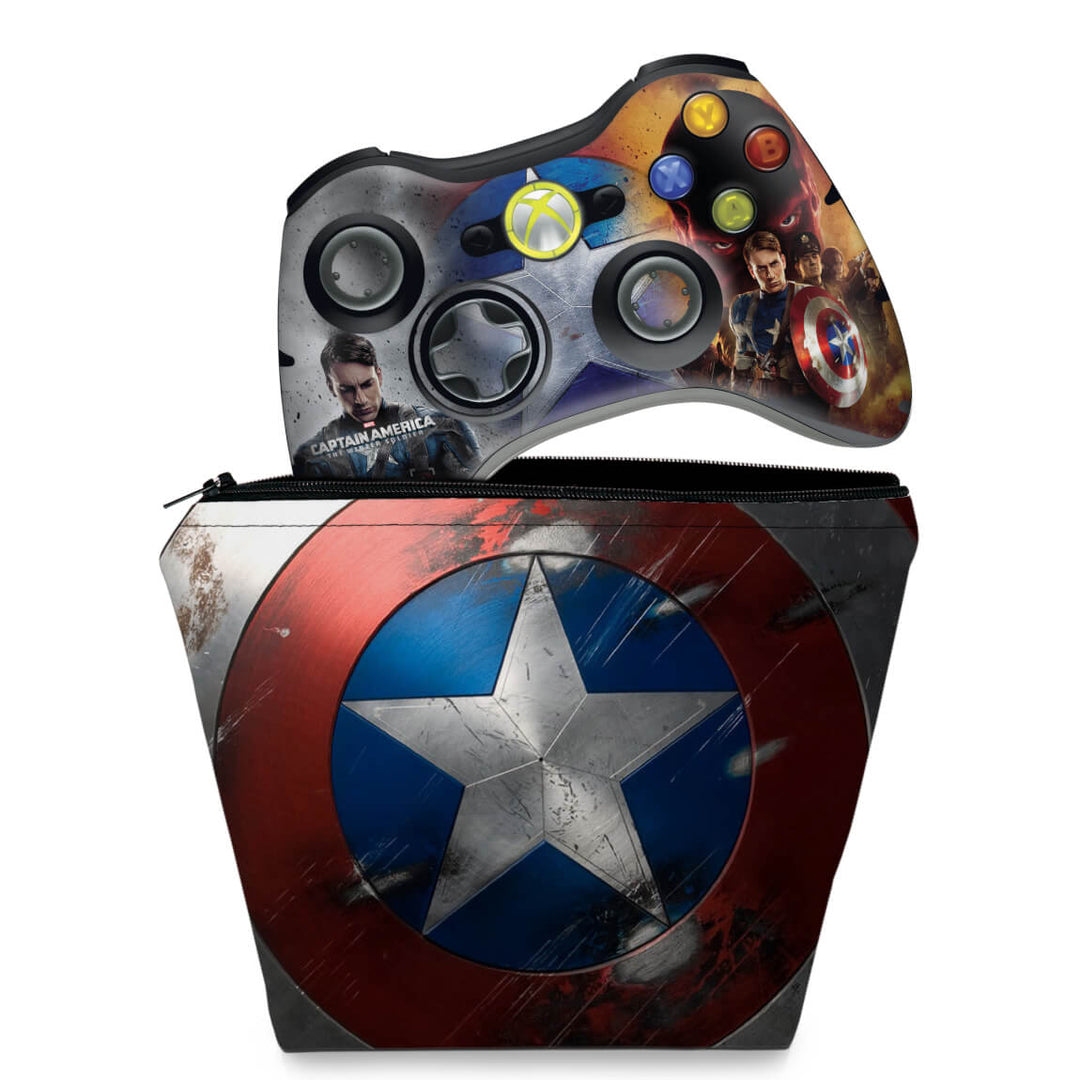 KIT Capa Case e Skin Anti-Rage Xbox 360 Controle - Capitão América - Pop Arte Skins