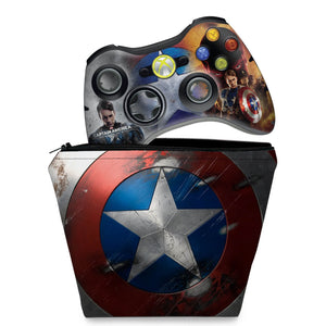KIT Capa Case e Skin Anti-Rage Xbox 360 Controle - Capitão América - Pop Arte Skins