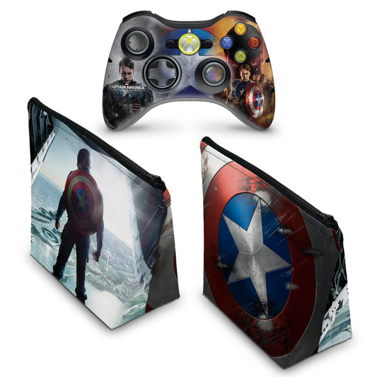 KIT Capa Case e Skin Xbox 360 Controle - Capitão América
