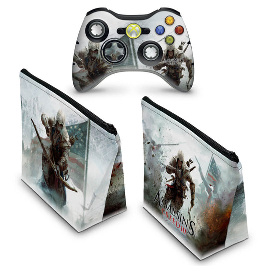KIT Capa Case e Skin Xbox 360 Controle - Assassins Creed 3