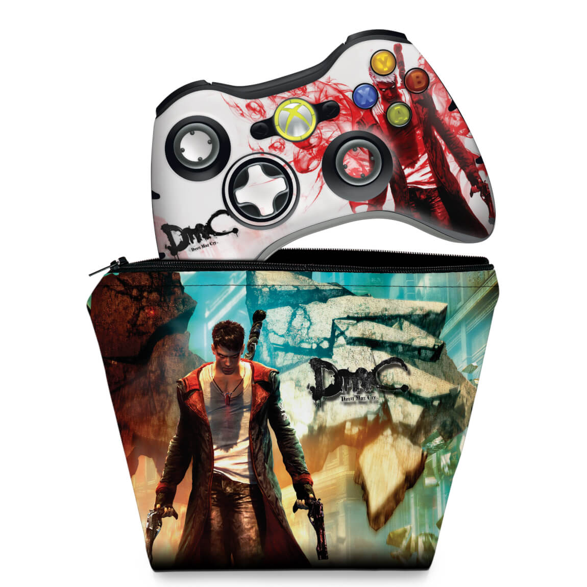 KIT Capa Case e Skin Xbox 360 Controle - Devil May Cry 5