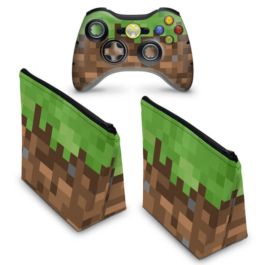 KIT Capa Case e Skin Xbox 360 Controle - Minecraft