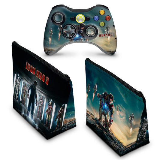 KIT Capa Case e Skin Xbox 360 Controle - Homem De Ferro #a