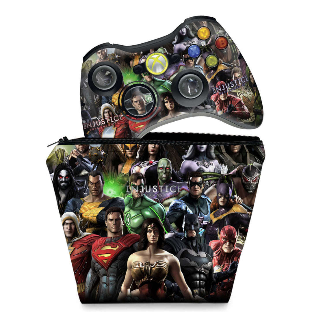 KIT Capa Case e Skin Anti-Rage Xbox 360 Controle - Injustice - Pop Arte Skins
