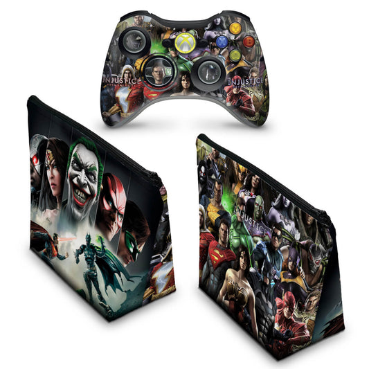 KIT Capa Case e Skin Xbox 360 Controle - Injustice