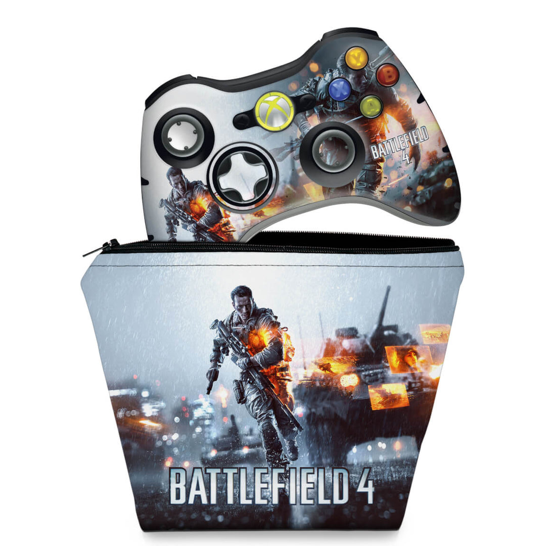 KIT Capa Case e Skin Anti-Rage Xbox 360 Controle - Battlefield 4 - Pop Arte Skins