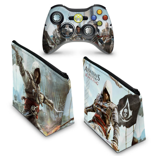 KIT Capa Case e Skin Xbox 360 Controle - Assassins Creed IV Black Flag
