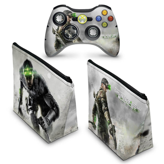 KIT Capa Case e Skin Xbox 360 Controle - Splinter Cell Black