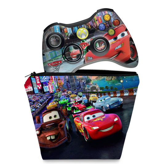 KIT Capa Case e Skin Xbox 360 Controle - Carros