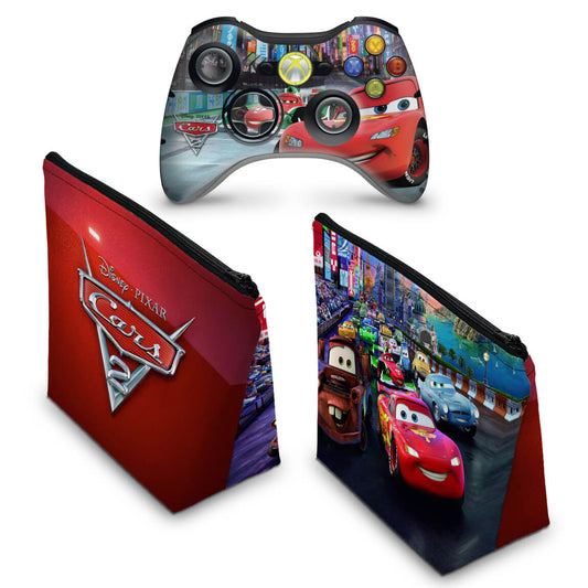 KIT Capa Case e Skin Xbox 360 Controle - Carros