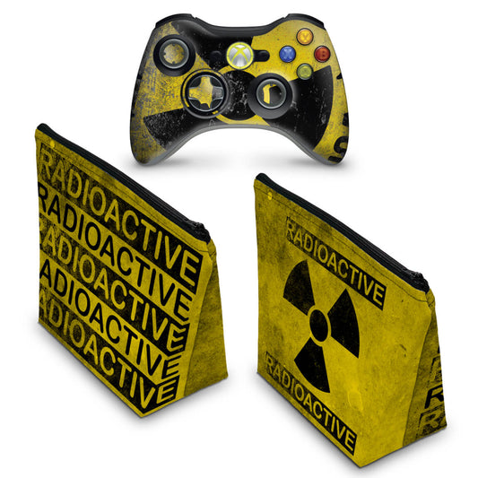 KIT Capa Case e Skin Xbox 360 Controle - Radioativo