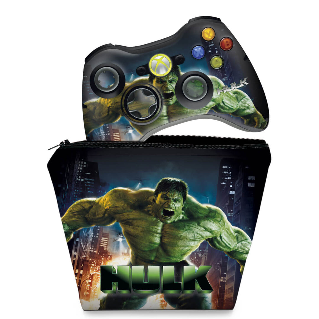 KIT Capa Case e Skin Anti-Rage Xbox 360 Controle - Hulk - Pop Arte Skins