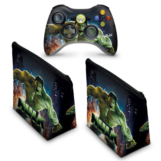 KIT Capa Case e Skin Xbox 360 Controle - Hulk