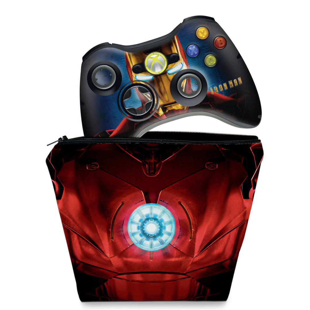 KIT Capa Case e Skin Anti-Rage Xbox 360 Controle - Homem De Ferro #b - Pop Arte Skins