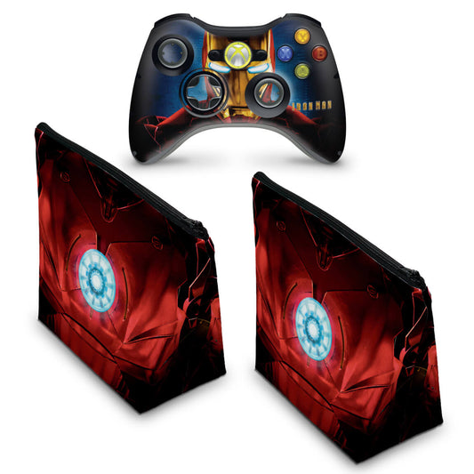 KIT Capa Case e Skin Xbox 360 Controle - Homem De Ferro #b