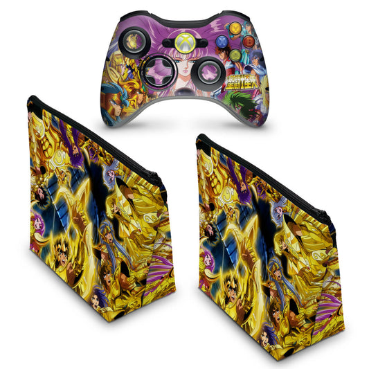 KIT Capa Case e Skin Xbox 360 Controle - Saint Seya