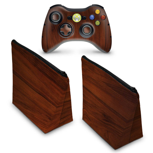 KIT Capa Case e Skin Xbox 360 Controle - Madeira #1