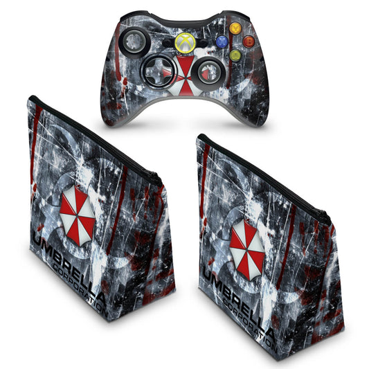 KIT Capa Case e Skin Xbox 360 Controle - Resident Evil Umbrella