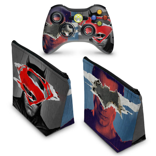 KIT Capa Case e Skin Xbox 360 Controle - Batman Vs Superman