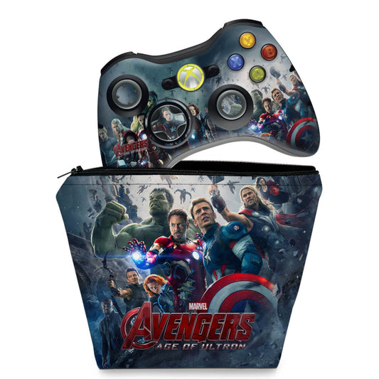 KIT Capa Case e Skin Xbox 360 Controle - Vingadores Ultron