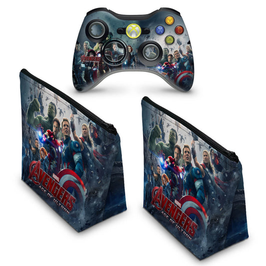 KIT Capa Case e Skin Xbox 360 Controle - Vingadores Ultron