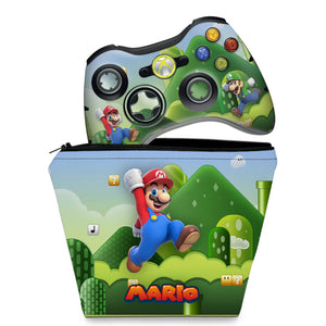 KIT Capa Case e Skin Anti-Rage Xbox 360 Controle - Mario & Luigi - Pop Arte Skins