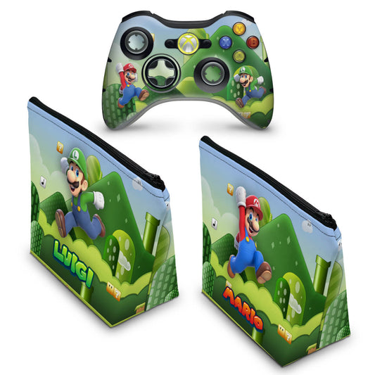 KIT Capa Case e Skin Xbox 360 Controle - Mario & Luigi