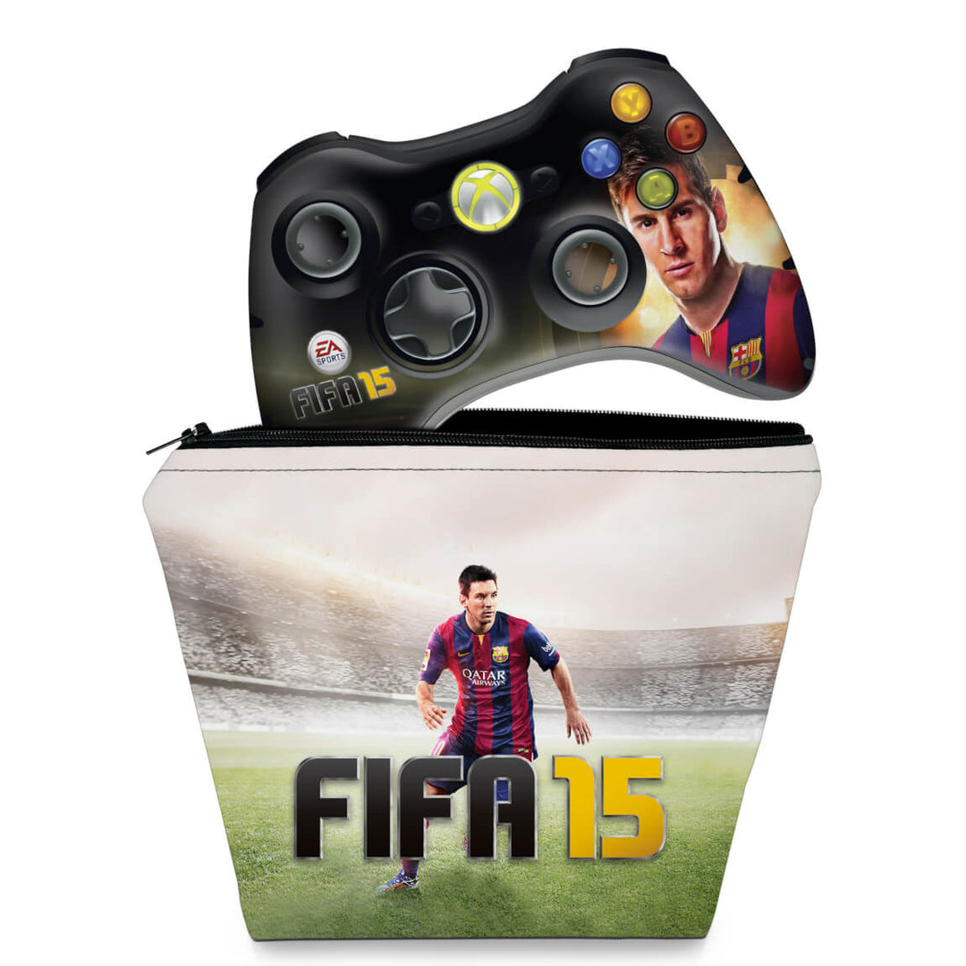 KIT Capa Case e Skin Anti-Rage Xbox 360 Controle - Fifa 15 - Pop Arte Skins
