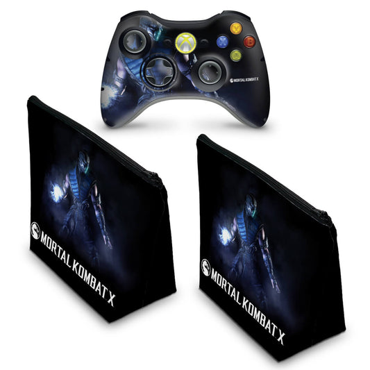 KIT Capa Case e Skin Xbox 360 Controle - Mortal Kombat X Subzero