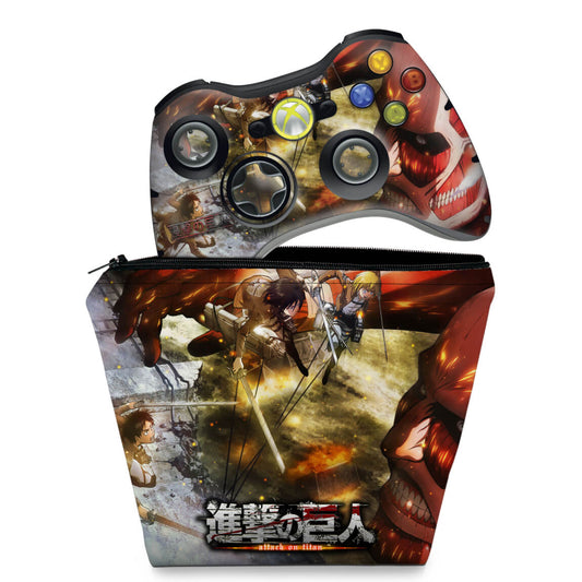 KIT Capa Case e Skin Xbox 360 Controle - Attack On Titan #a