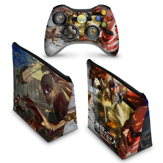 KIT Capa Case e Skin Xbox 360 Controle - Attack On Titan #a