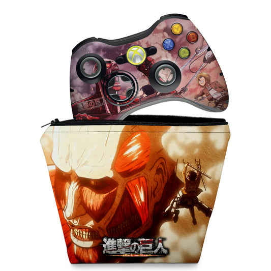 KIT Capa Case e Skin Xbox 360 Controle - Attack On Titan #b