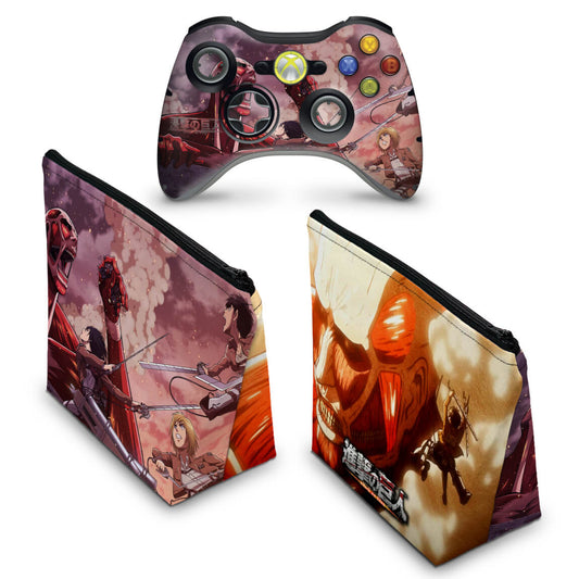 KIT Capa Case e Skin Xbox 360 Controle - Attack On Titan #b