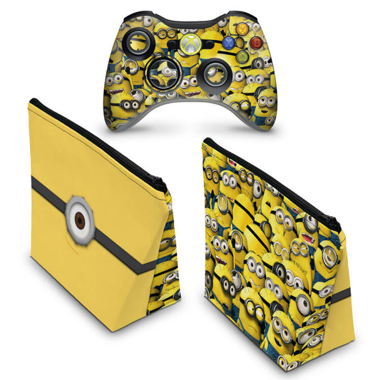 KIT Capa Case e Skin Xbox 360 Controle - Minions