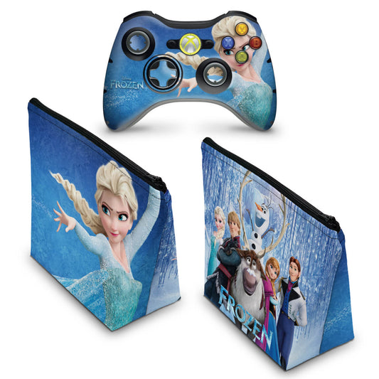 KIT Capa Case e Skin Xbox 360 Controle - Frozen