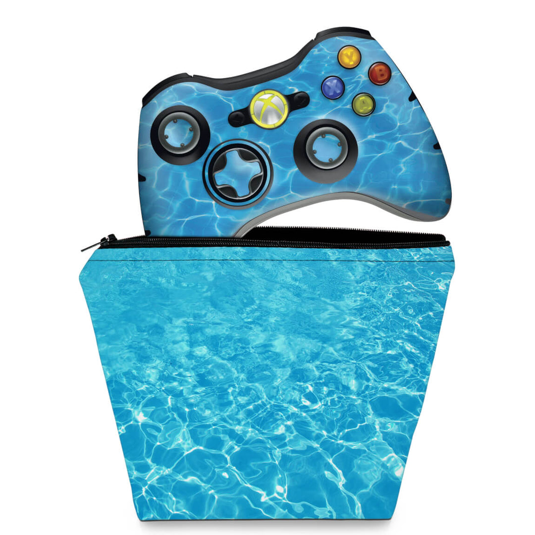 KIT Capa Case e Skin Anti-Rage Xbox 360 Controle - Aquático Água - Pop Arte Skins