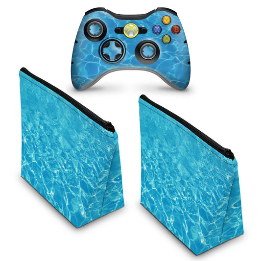 KIT Capa Case e Skin Xbox 360 Controle - Aquático Água