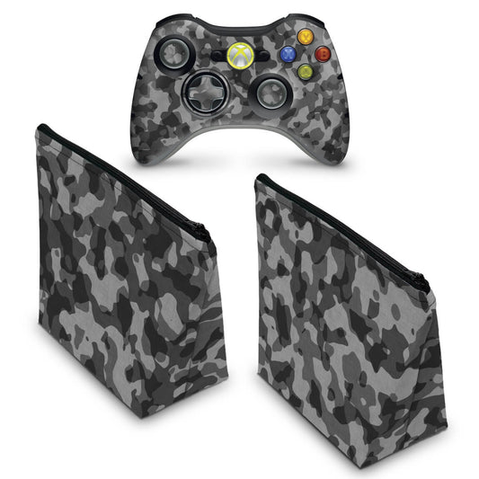 KIT Capa Case e Skin Xbox 360 Controle - Camuflagem Cinza