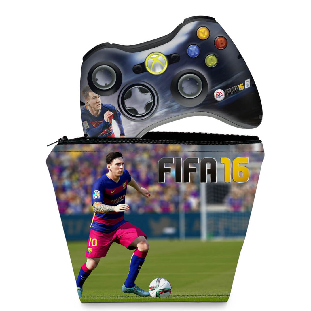 KIT Capa Case e Skin Anti-Rage Xbox 360 Controle - Fifa 16 - Pop Arte Skins