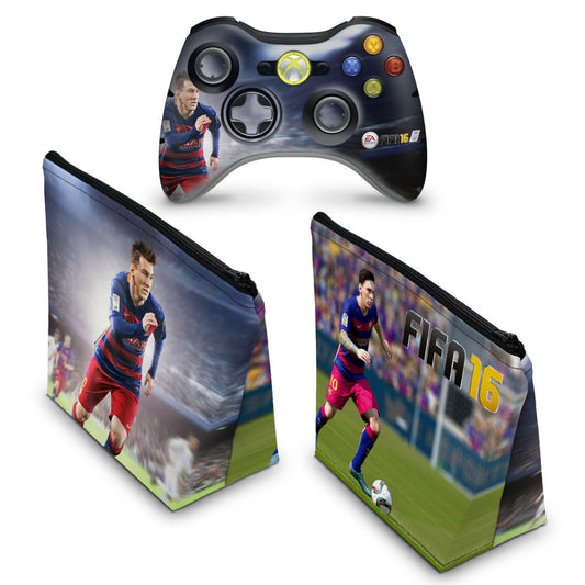 KIT Capa Case e Skin Xbox 360 Controle - Fifa 16