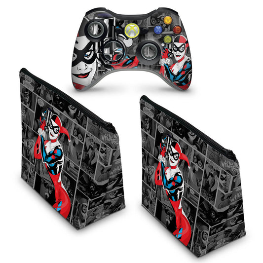 KIT Capa Case e Skin Xbox 360 Controle - Arlequina Harley Quinn