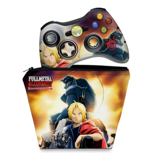 KIT Capa Case e Skin Anti-Rage Xbox 360 Controle - Fullmetal Alchemist - Pop Arte Skins