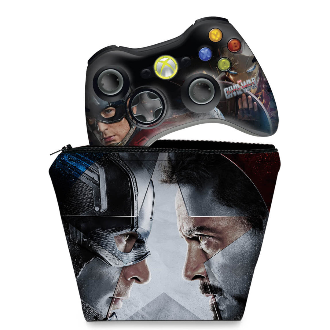 KIT Capa Case e Skin Anti-Rage Xbox 360 Controle - Capitão America B - Pop Arte Skins