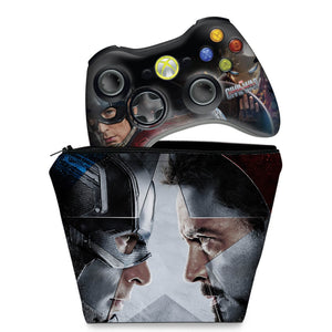 KIT Capa Case e Skin Anti-Rage Xbox 360 Controle - Capitão America B - Pop Arte Skins
