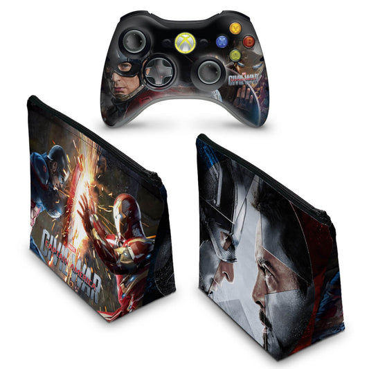 KIT Capa Case e Skin Xbox 360 Controle - Capitão America B