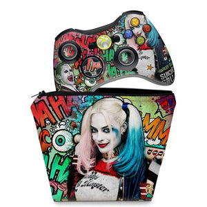 KIT Capa Case e Skin Anti-Rage Xbox 360 Controle - Esquadrão Suicida #b - Pop Arte Skins