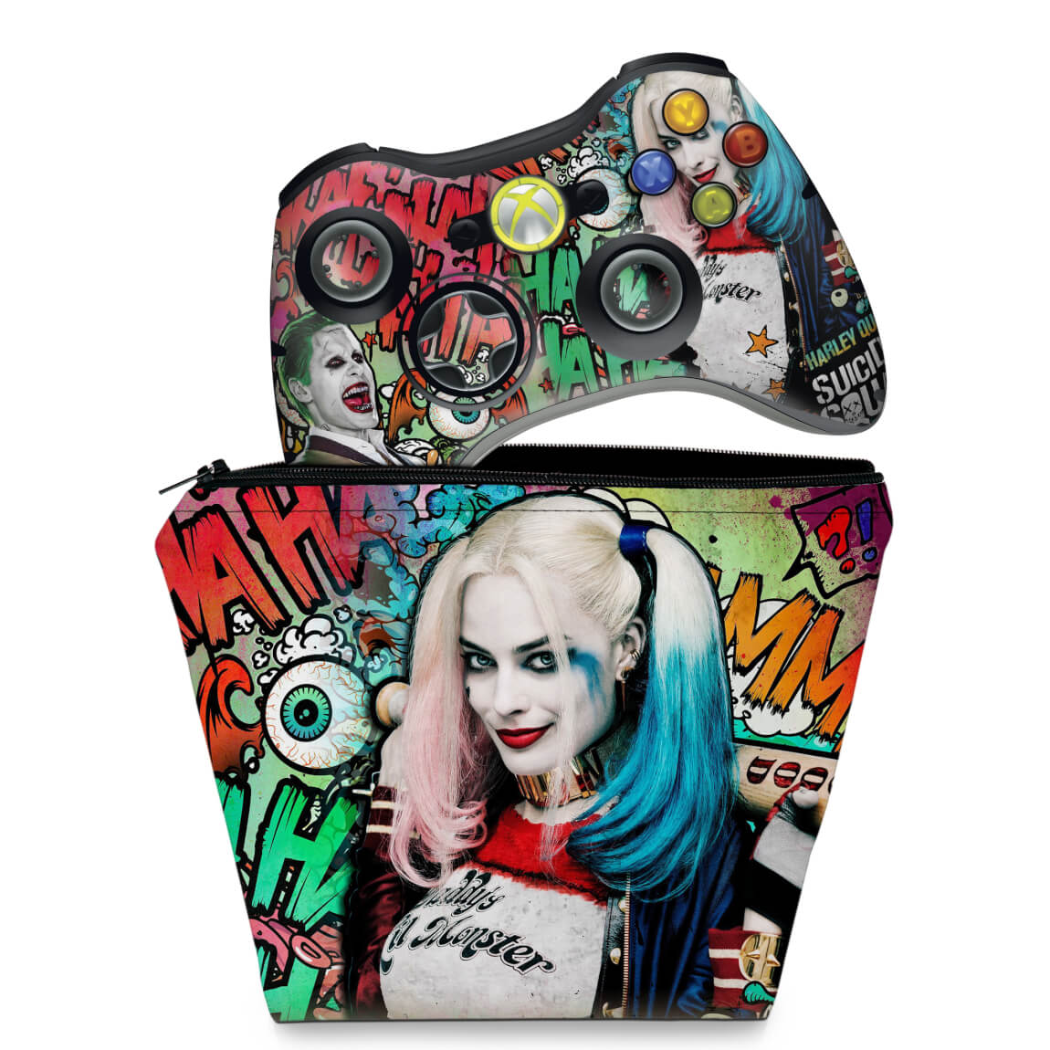 KIT Capa Case e Skin Xbox 360 Controle - Esquadrão Suicida #b