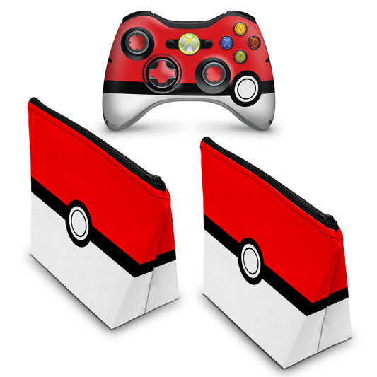 KIT Capa Case e Skin Xbox 360 Controle - Pokemon Pokebola